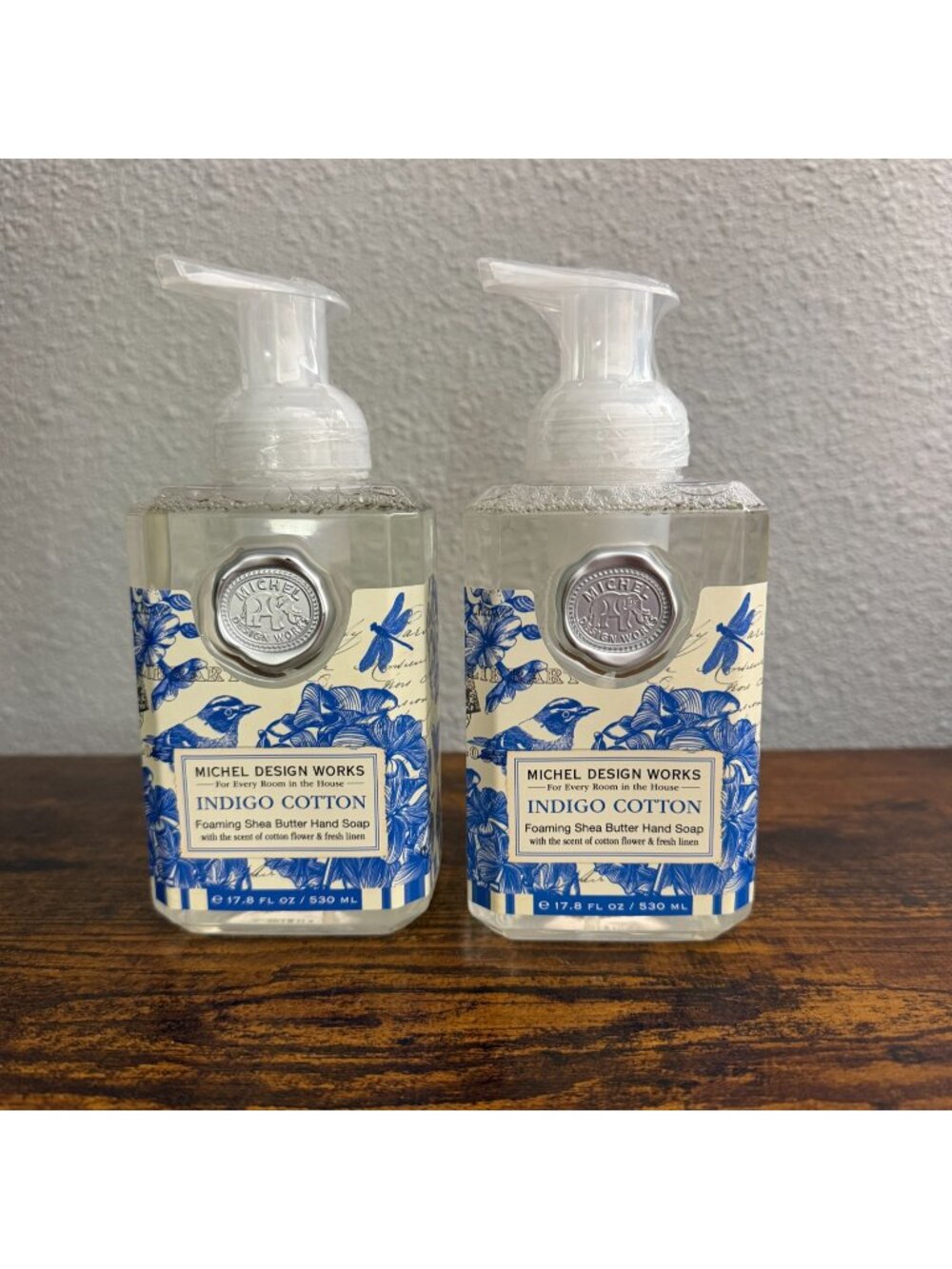 Michel Design Works Indigo Cotton Foaming Hand Soap Set of 2 17.8 Oz New Sealed